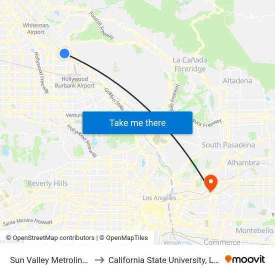 Sun Valley Metrolink Station to California State University, Los Angeles map