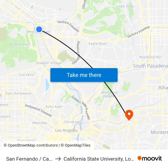 San Fernando / California to California State University, Los Angeles map