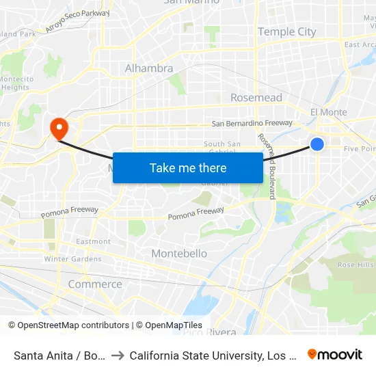 Santa Anita / Bodger to California State University, Los Angeles map
