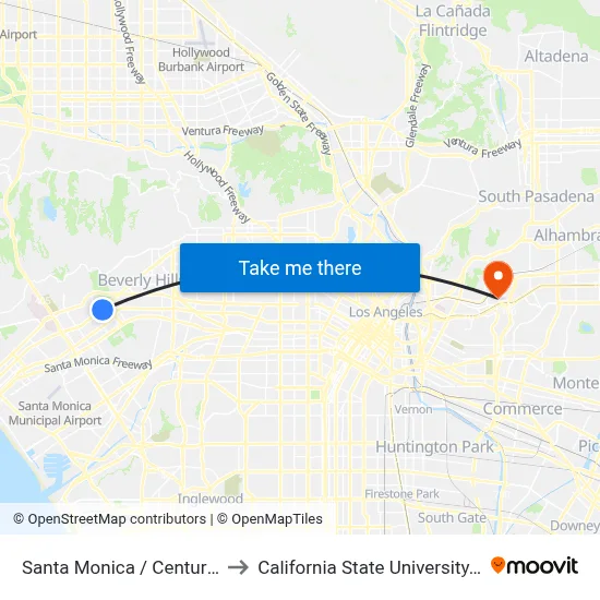 Santa Monica / Century Park West to California State University, Los Angeles map