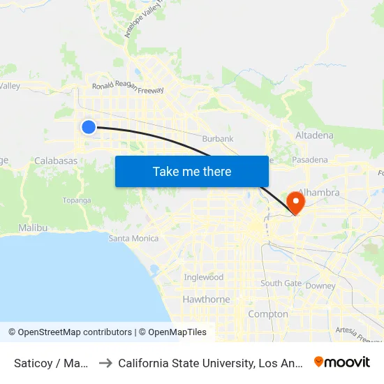 Saticoy / Mason to California State University, Los Angeles map