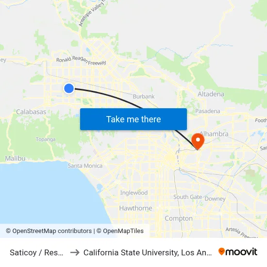 Saticoy / Reseda to California State University, Los Angeles map