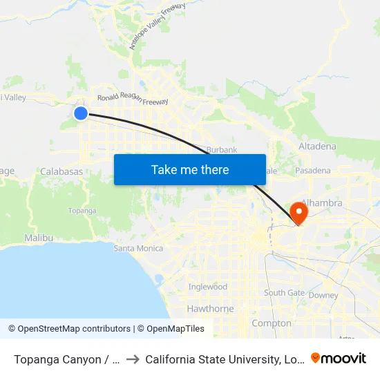Topanga Canyon / Lassen to California State University, Los Angeles map