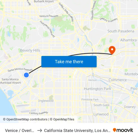 Venice / Overland to California State University, Los Angeles map