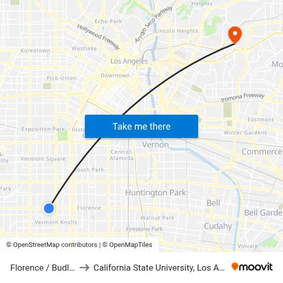 Florence / Budlong to California State University, Los Angeles map