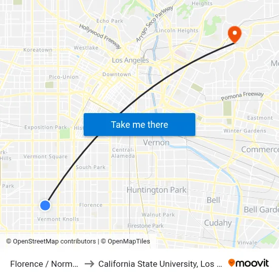 Florence / Normandie to California State University, Los Angeles map