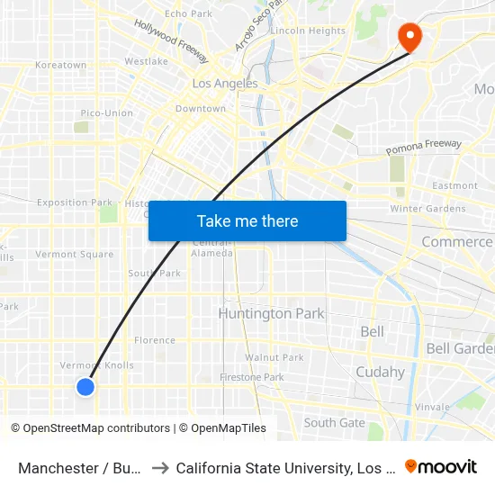 Manchester / Budlong to California State University, Los Angeles map