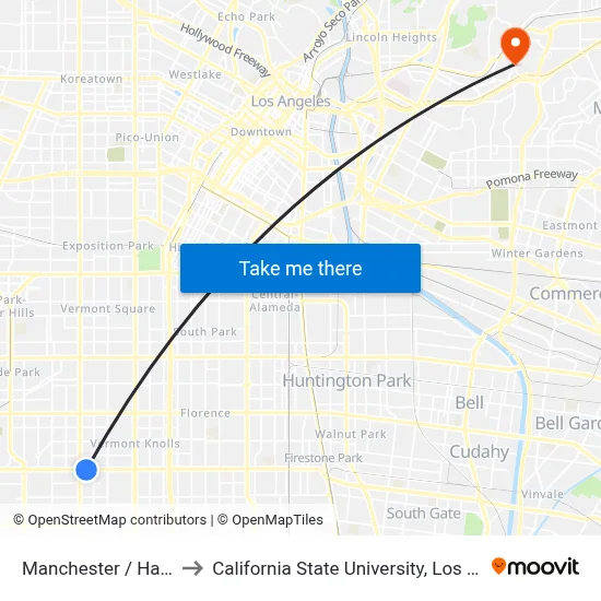 Manchester / Harvard to California State University, Los Angeles map