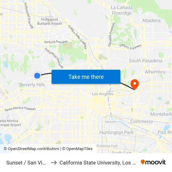 Sunset / San Vicente to California State University, Los Angeles map