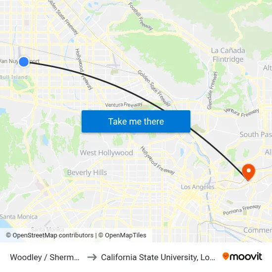 Woodley / Sherman Way to California State University, Los Angeles map
