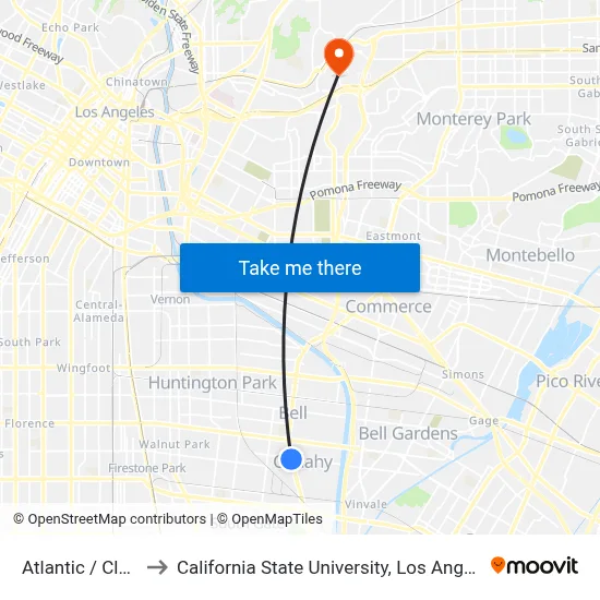 Atlantic / Clara to California State University, Los Angeles map