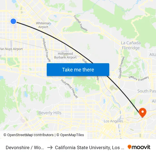 Devonshire / Woodley to California State University, Los Angeles map