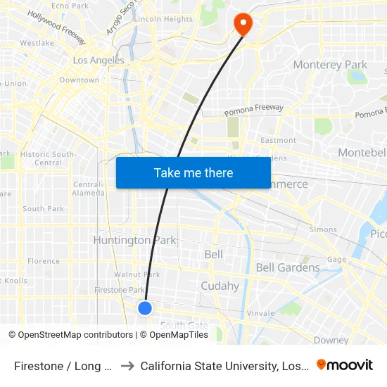 Firestone / Long Beach to California State University, Los Angeles map