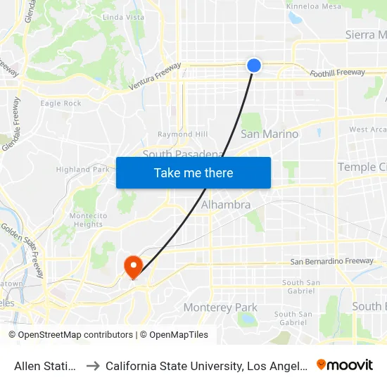 Allen Station to California State University, Los Angeles map
