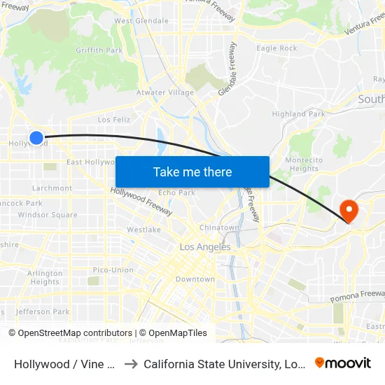 Hollywood / Vine Station to California State University, Los Angeles map