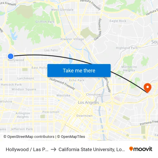 Hollywood / Las Palmas to California State University, Los Angeles map
