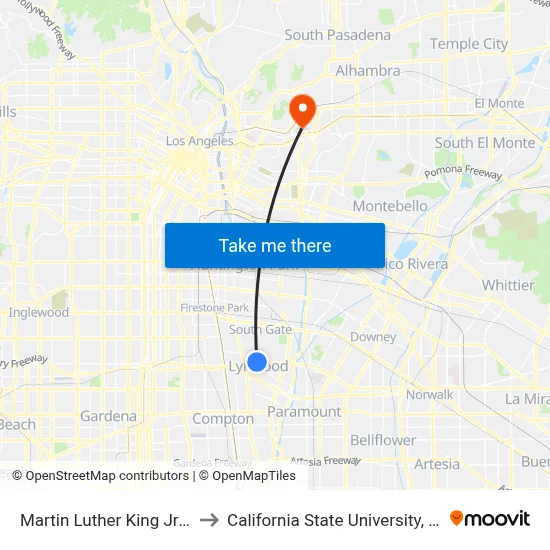 Martin Luther King Jr / Imperial to California State University, Los Angeles map