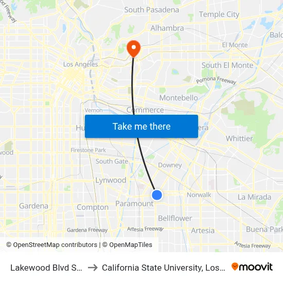 Lakewood Blvd Station to California State University, Los Angeles map