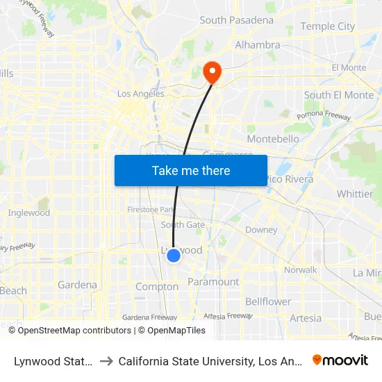 Lynwood Station to California State University, Los Angeles map