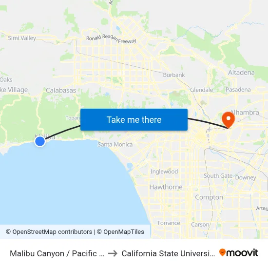 Malibu Canyon / Pacific Coast Highway to California State University, Los Angeles map