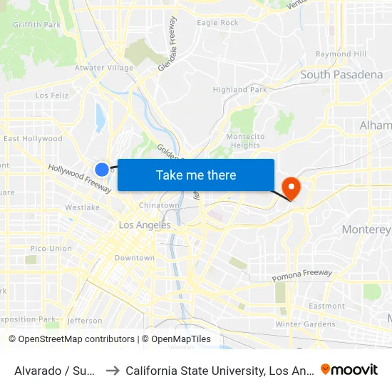 Alvarado / Sunset to California State University, Los Angeles map
