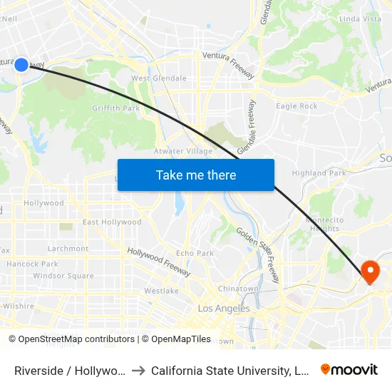 Riverside / Hollywood Way to California State University, Los Angeles map