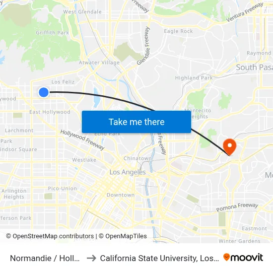 Normandie / Hollywood to California State University, Los Angeles map