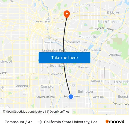 Paramount / Artesia to California State University, Los Angeles map