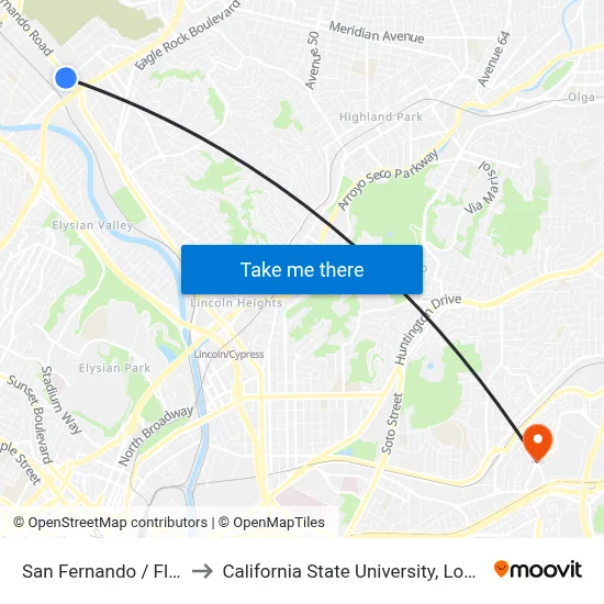 San Fernando / Fletcher to California State University, Los Angeles map