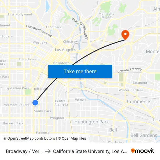 Broadway / Vernon to California State University, Los Angeles map
