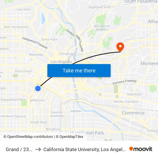 Grand / 23rd to California State University, Los Angeles map