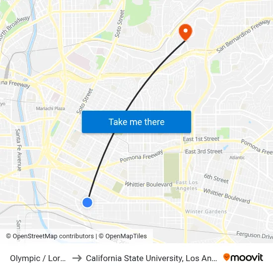 Olympic / Lorena to California State University, Los Angeles map