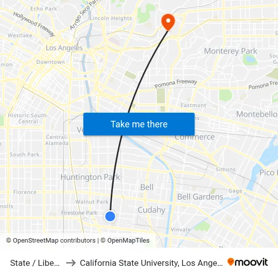 State / Liberty to California State University, Los Angeles map