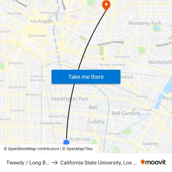 Tweedy / Long Beach to California State University, Los Angeles map
