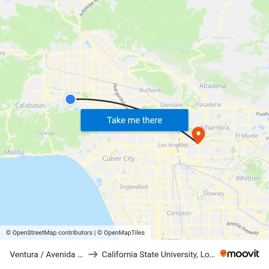 Ventura / Avenida Oriente to California State University, Los Angeles map