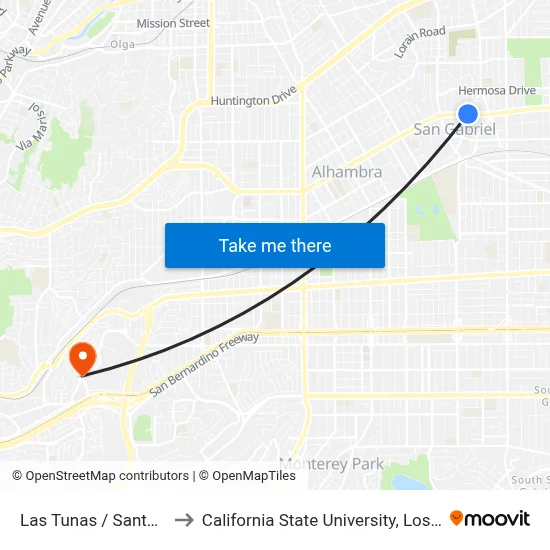 Las Tunas / Santa Anita to California State University, Los Angeles map