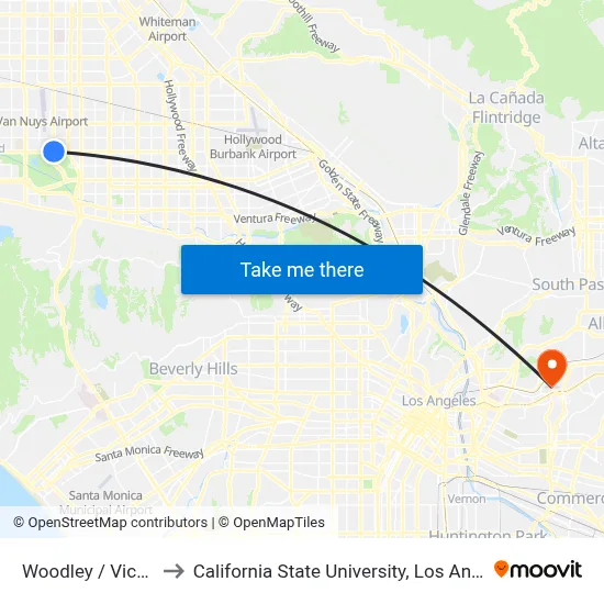 Woodley / Victory to California State University, Los Angeles map