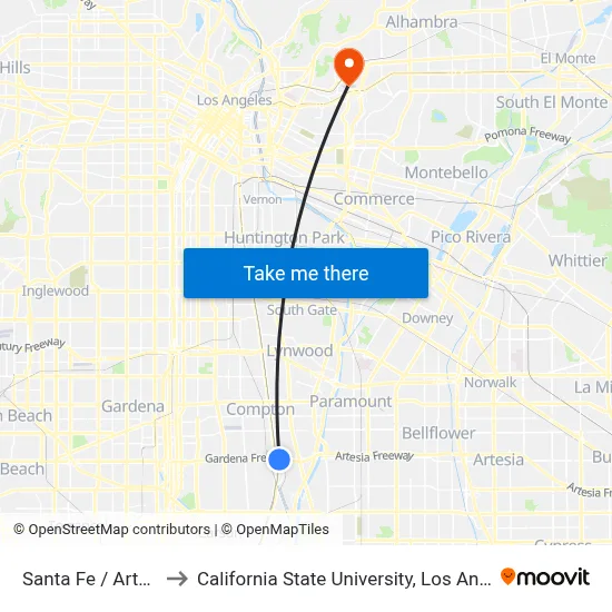 Santa Fe / Artesia to California State University, Los Angeles map