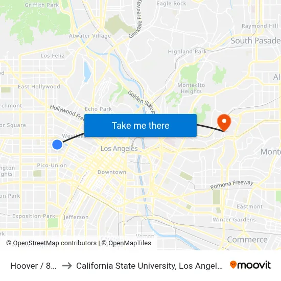 Hoover / 8th to California State University, Los Angeles map