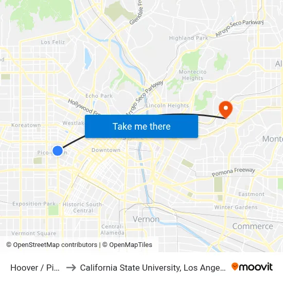 Hoover / Pico to California State University, Los Angeles map