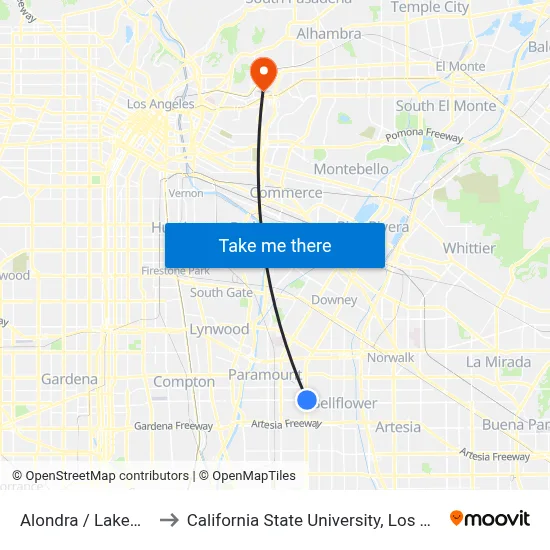 Alondra / Lakewood to California State University, Los Angeles map