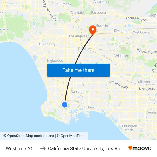 Western / 260th to California State University, Los Angeles map