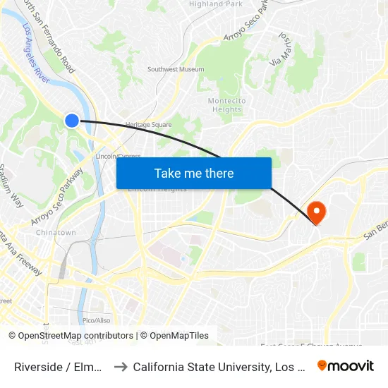 Riverside / Elmgrove to California State University, Los Angeles map