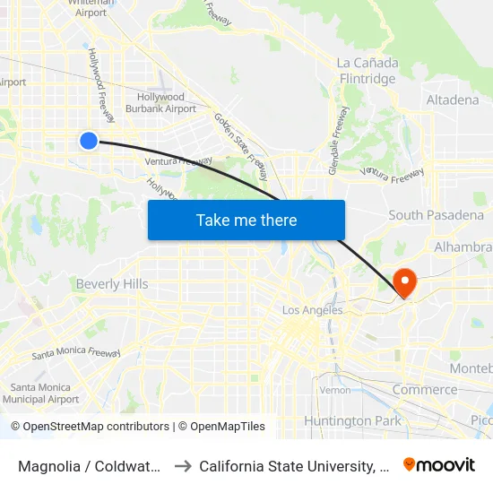 Magnolia / Coldwater Canyon to California State University, Los Angeles map
