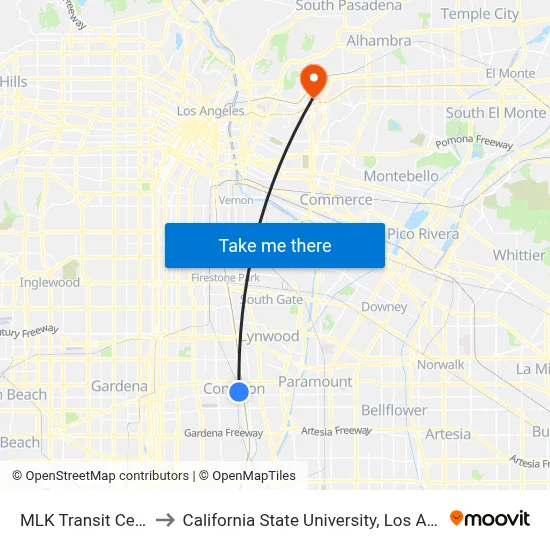 MLK Transit Center to California State University, Los Angeles map