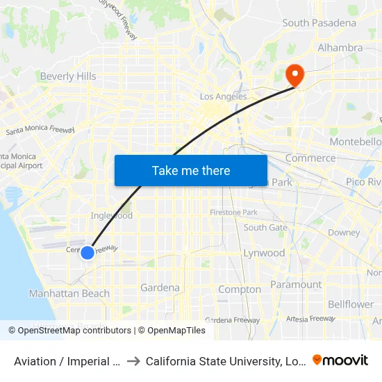 Aviation / Imperial Station to California State University, Los Angeles map