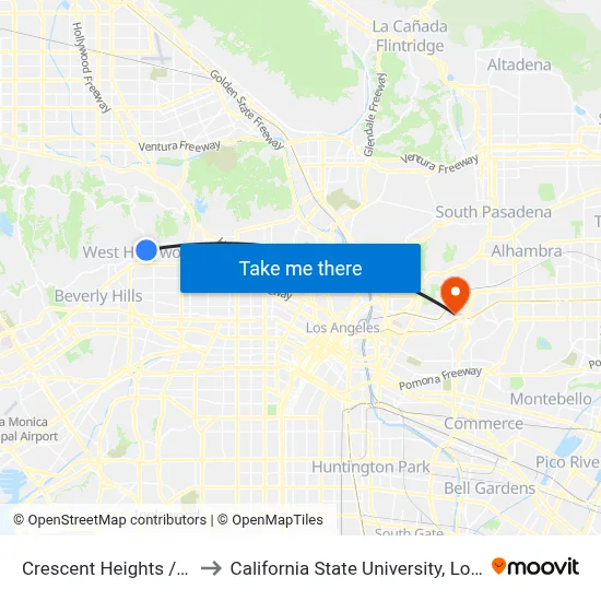 Crescent Heights / Sunset to California State University, Los Angeles map