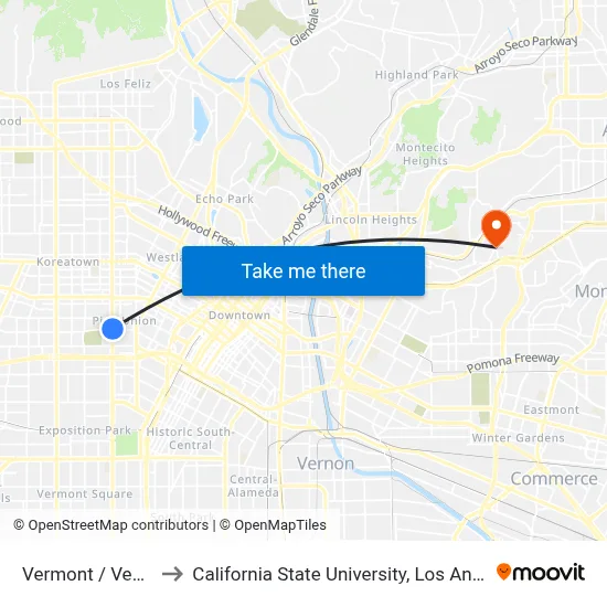 Vermont / Venice to California State University, Los Angeles map