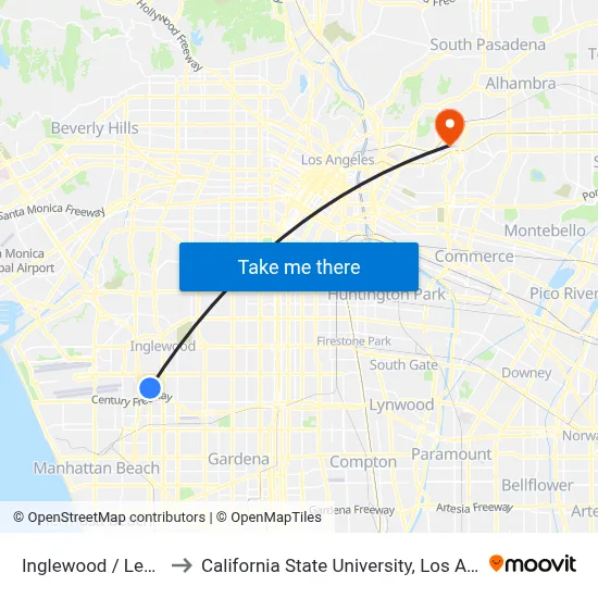 Inglewood / Lennox to California State University, Los Angeles map