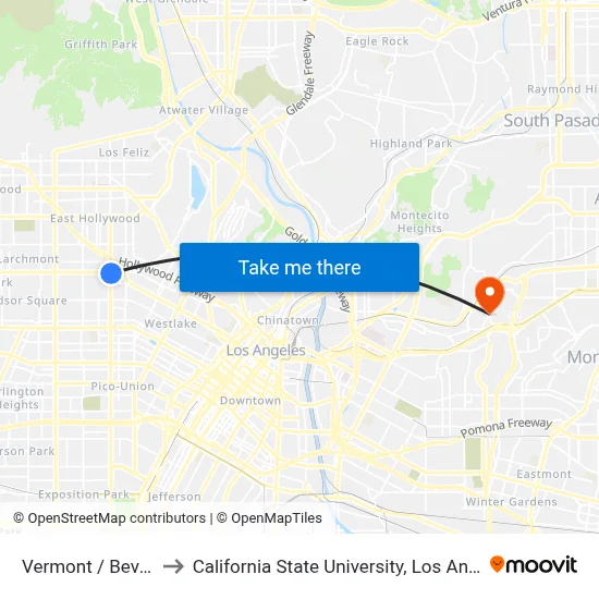 Vermont / Beverly to California State University, Los Angeles map